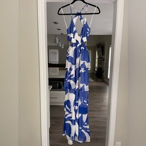 EXPRESS - Blue & White Ruffle Maxi Dress